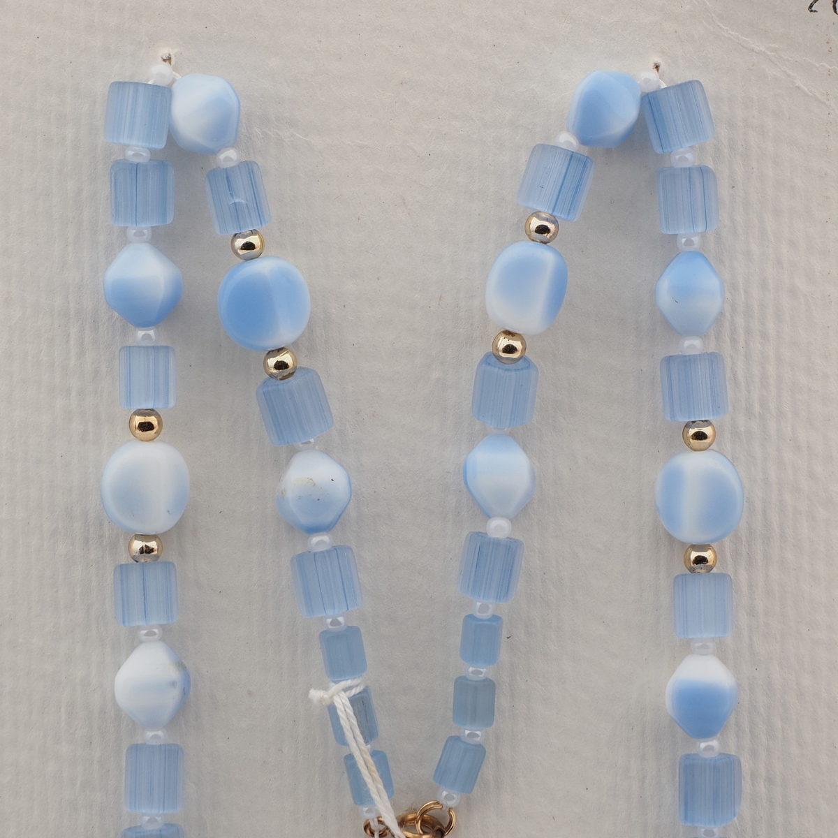 Vintage Czech necklace blue satin atlas blue marble glass beads