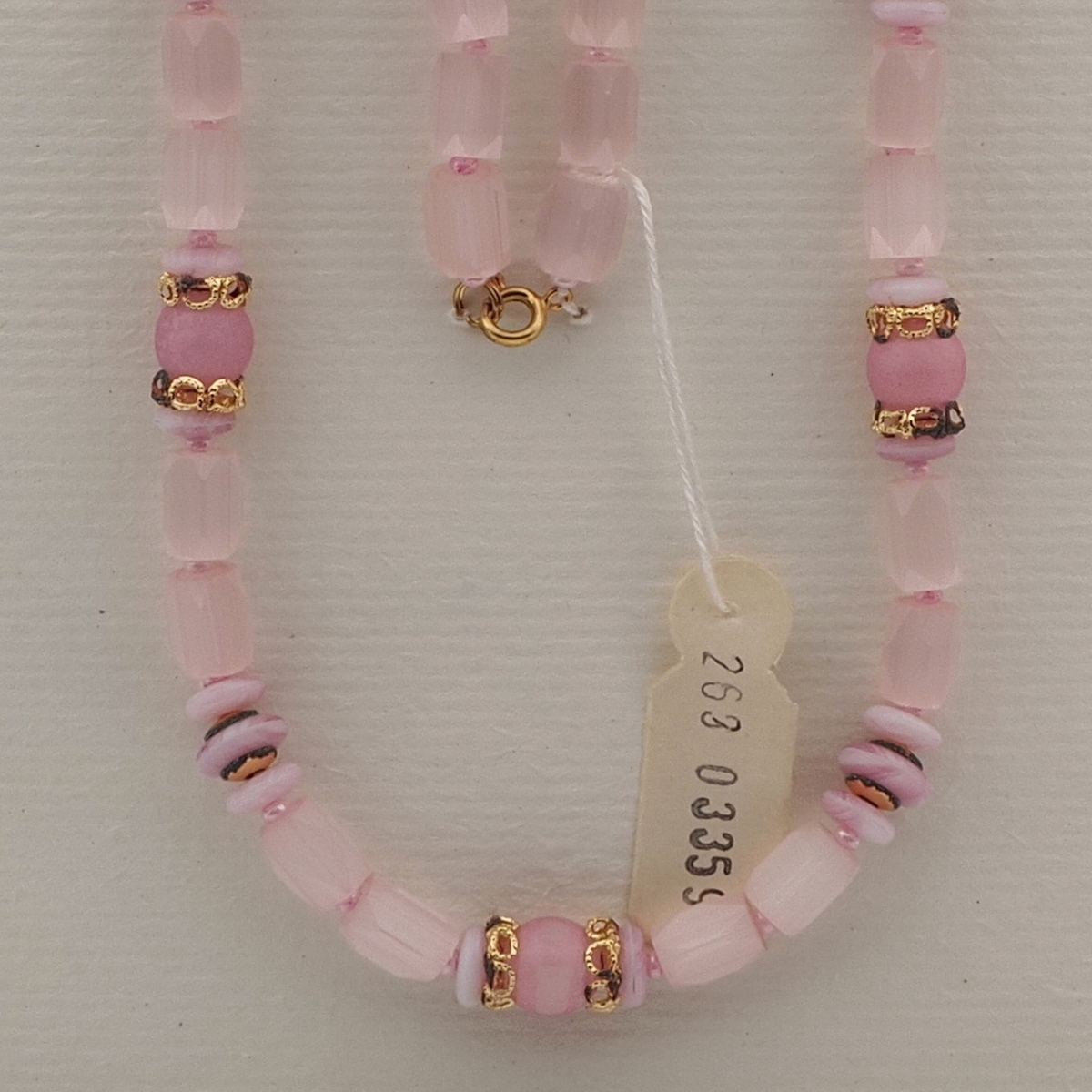 Vintage Czech necklace pink round rondelle satin atlas glass beads