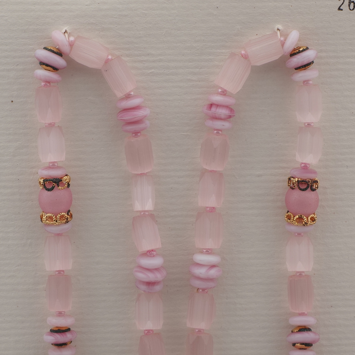 Vintage Czech necklace pink round rondelle satin atlas glass beads