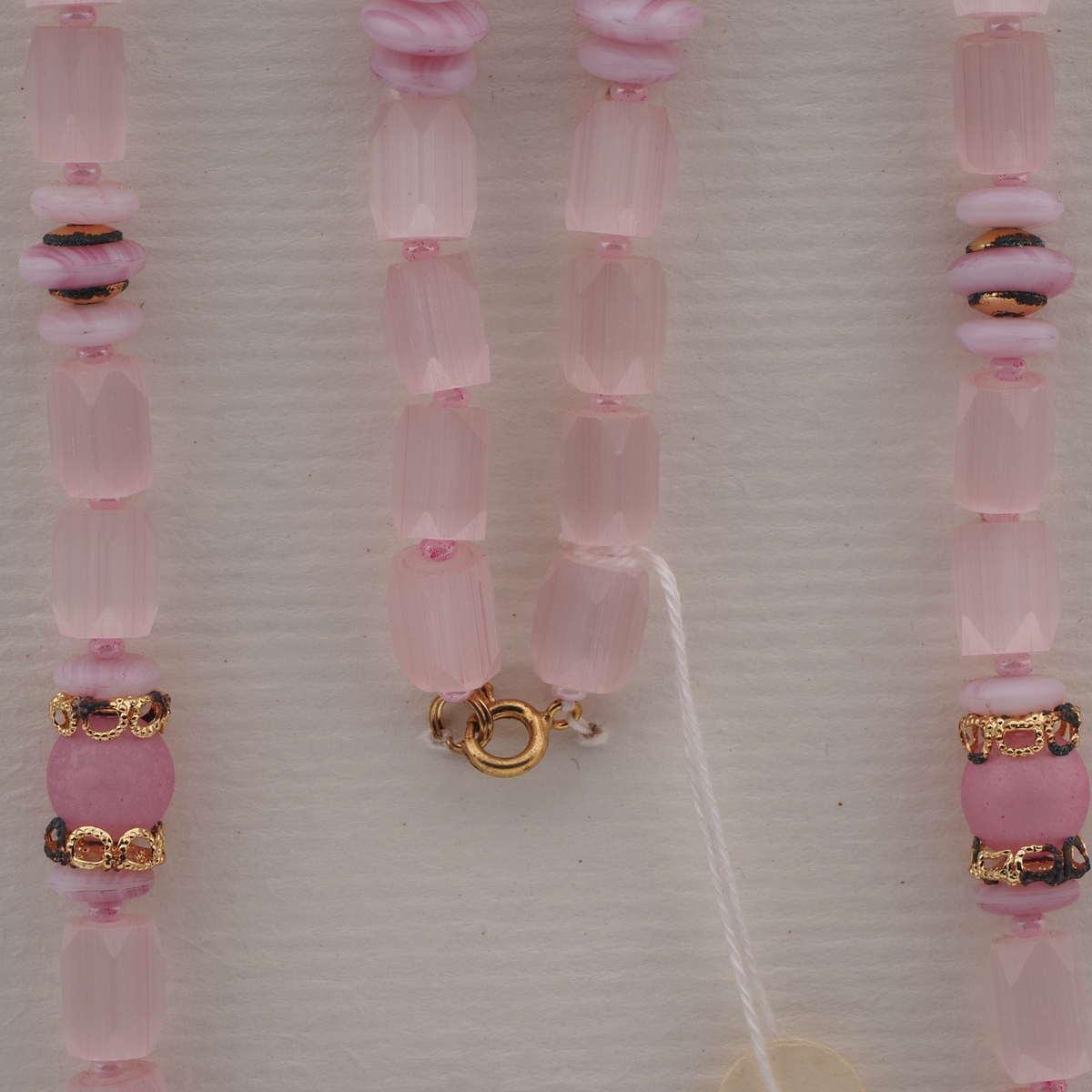 Vintage Czech necklace pink round rondelle satin atlas glass beads