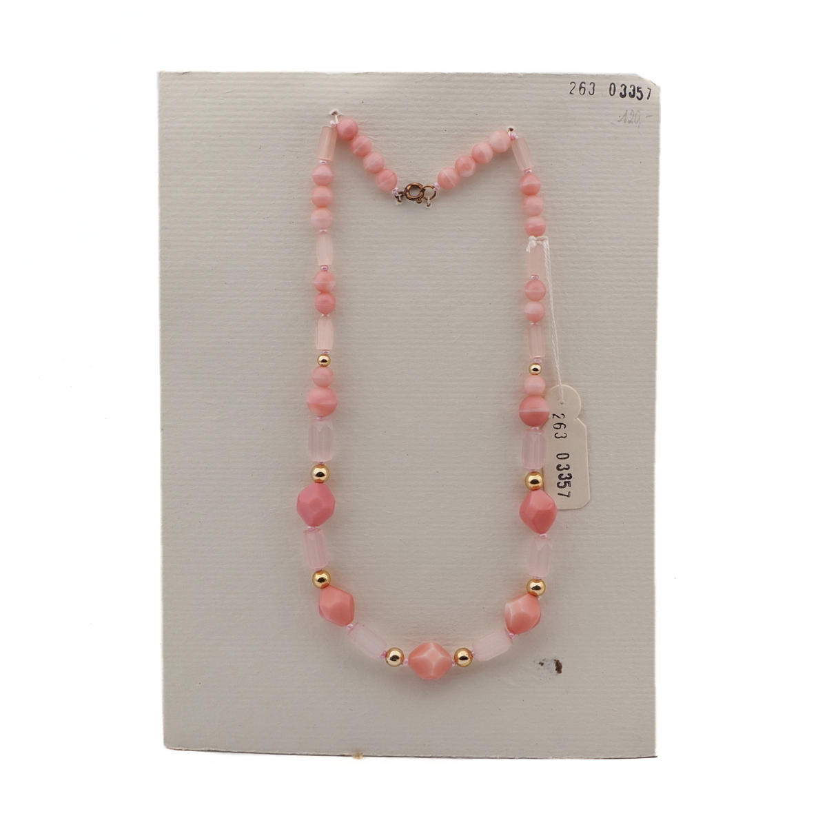 Vintage Czech necklace pink round hexagon satin atlas glass beads