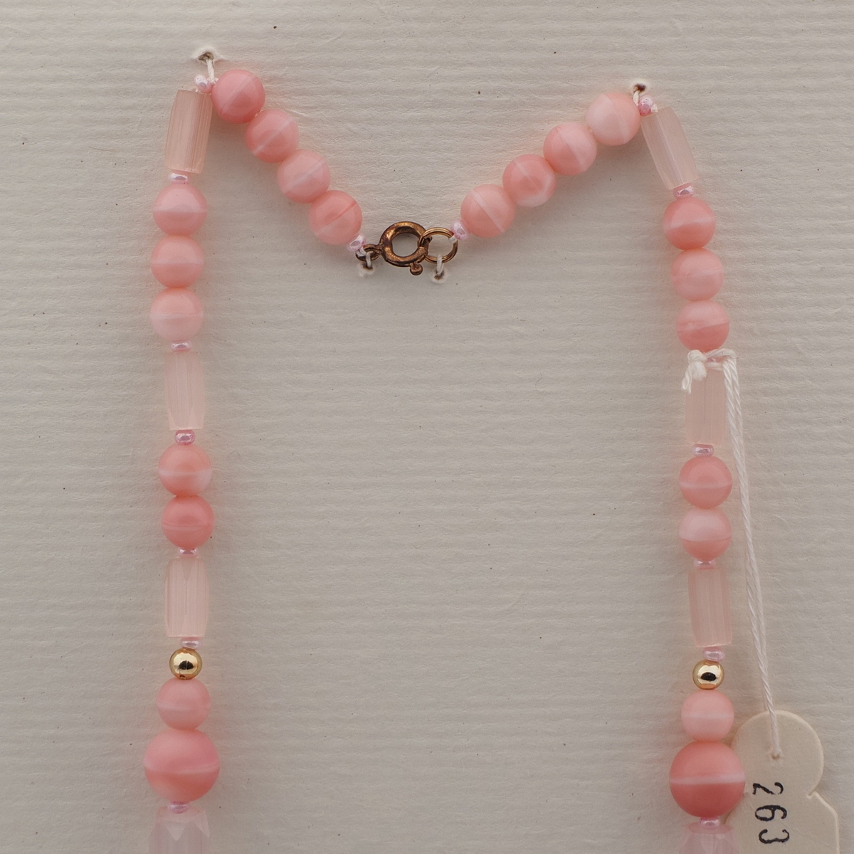 Vintage Czech necklace pink round hexagon satin atlas glass beads
