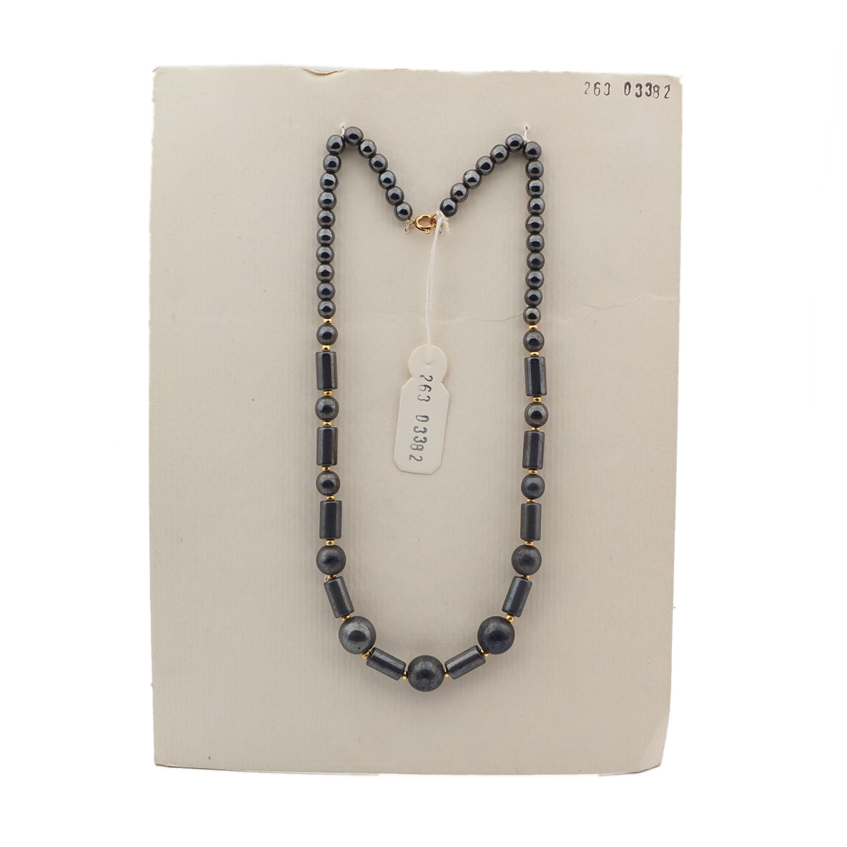 Vintage Czech necklace hematite round bugle glass beads 16"