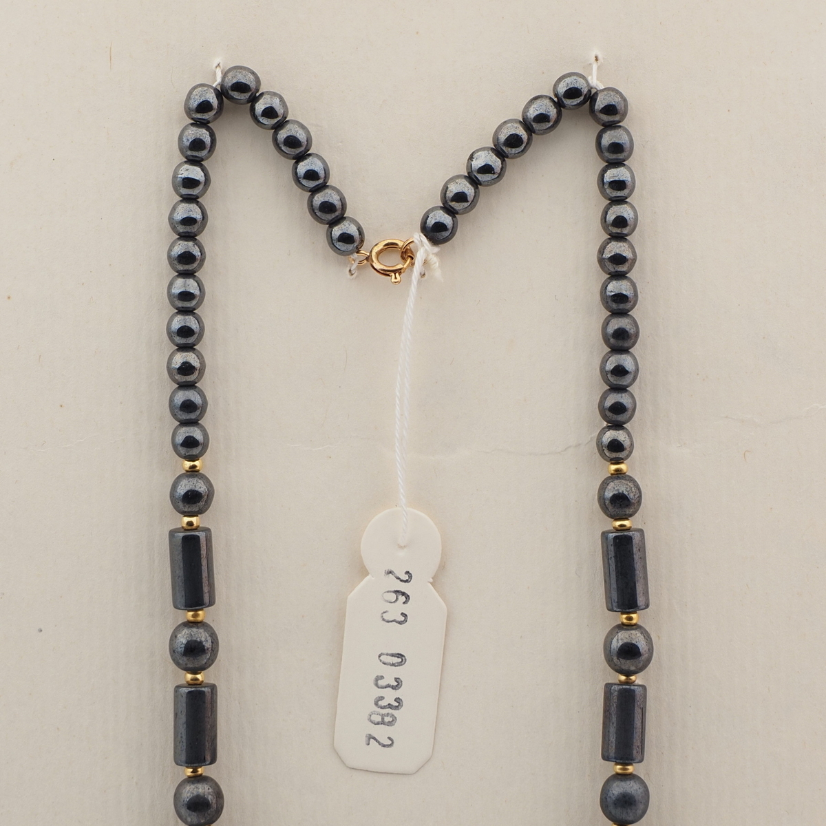 Vintage Czech necklace hematite round bugle glass beads 16"