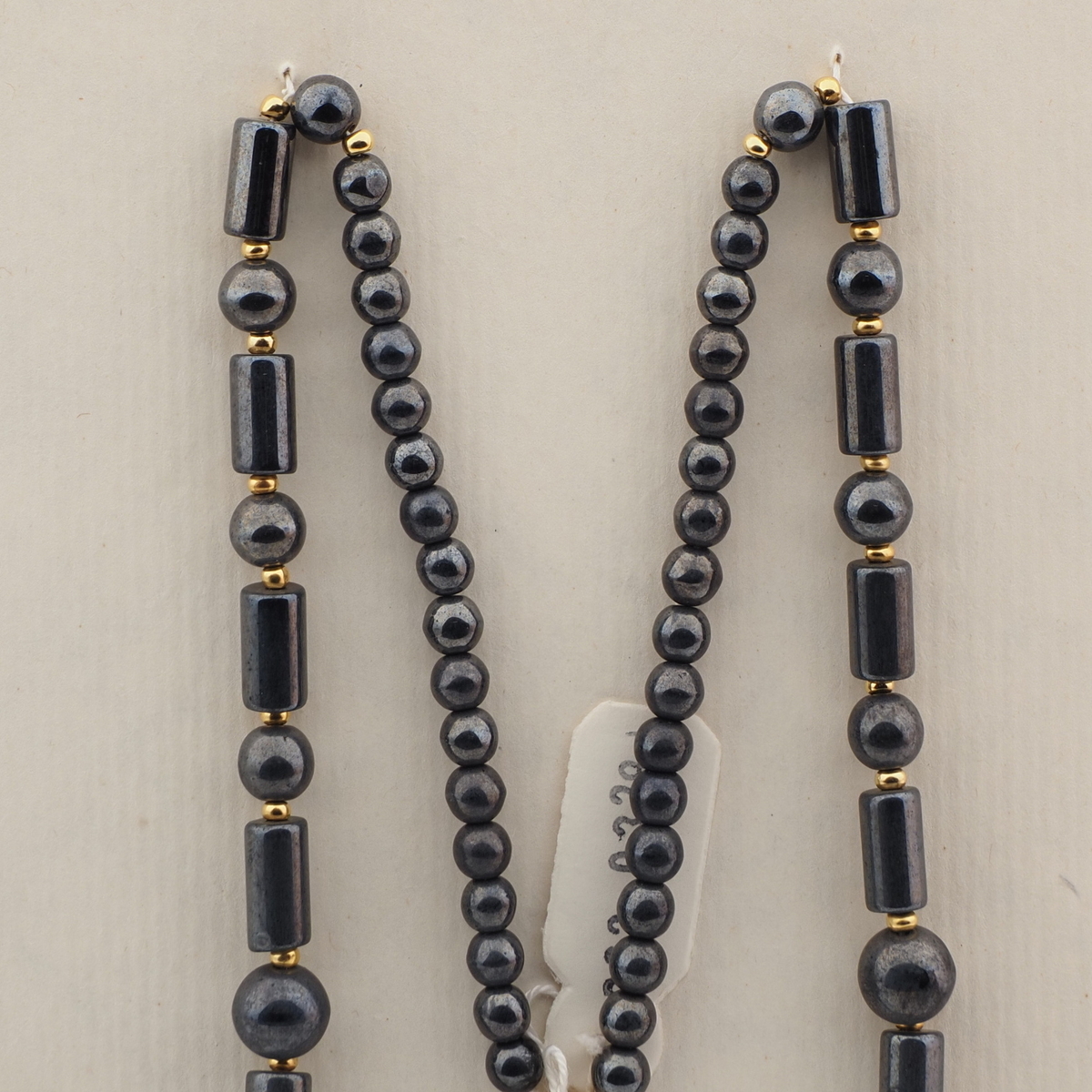 Vintage Czech necklace hematite round bugle glass beads 23"