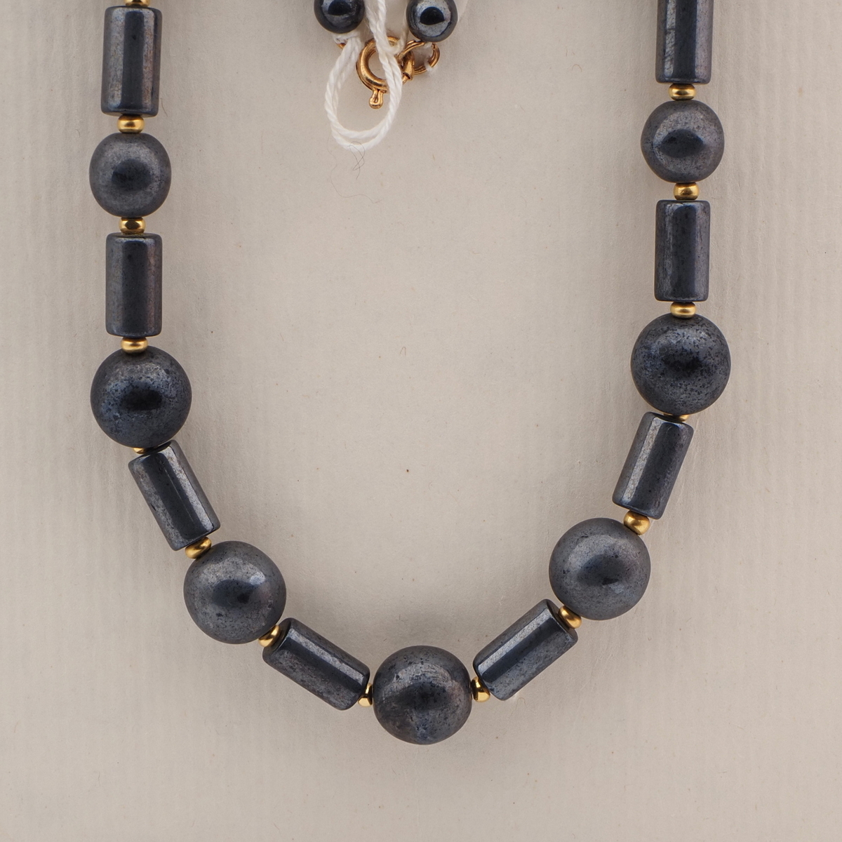 Vintage Czech necklace hematite round bugle glass beads 23"