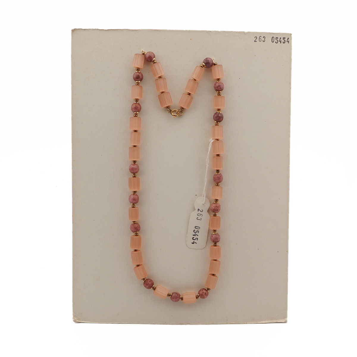 Vintage Czech necklace salmon pink satin atlas matrix marble glass beads