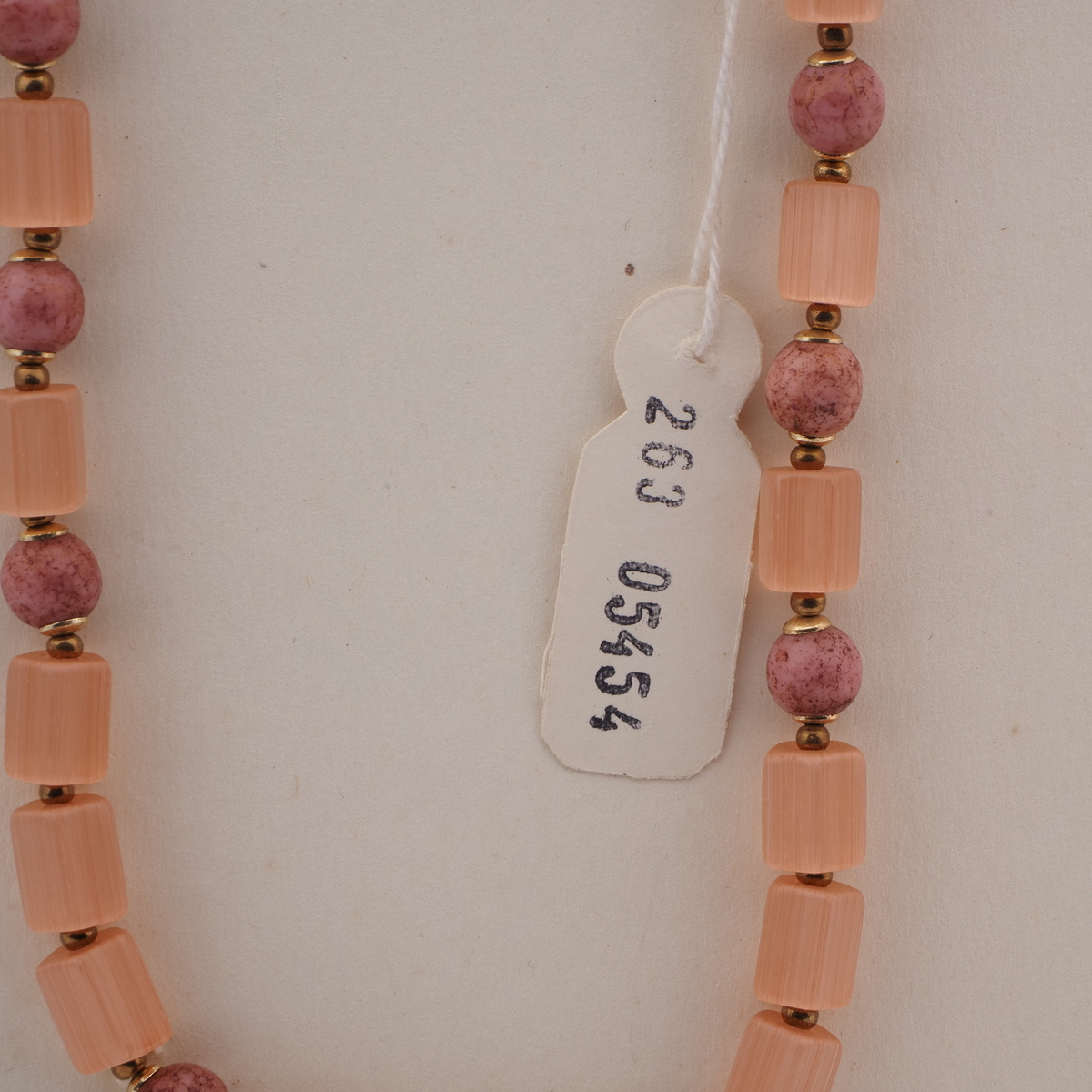 Vintage Czech necklace salmon pink satin atlas matrix marble glass beads