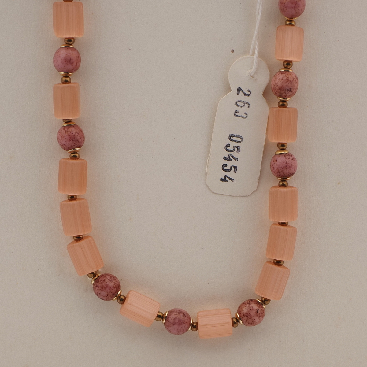 Vintage Czech necklace salmon pink satin atlas matrix marble glass beads