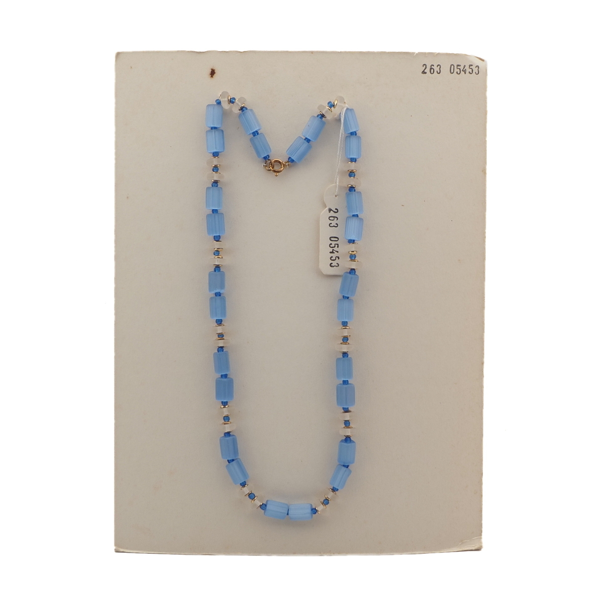 Vintage Czech necklace blue satin atlas pentagon glass beads