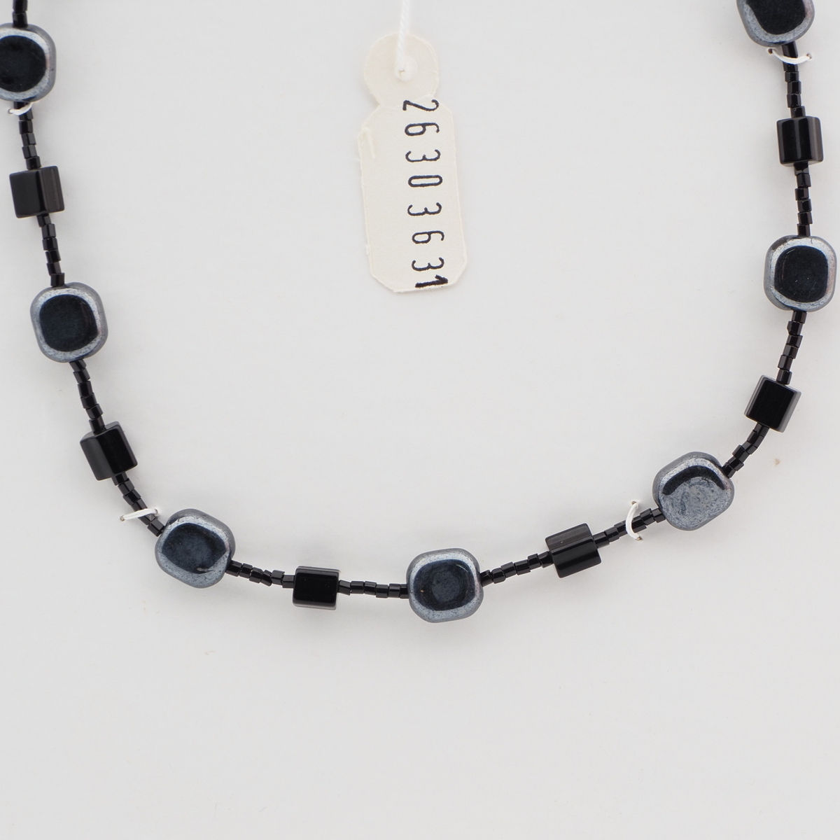 Vintage Czech necklace hematite oval black pentagon glass beads