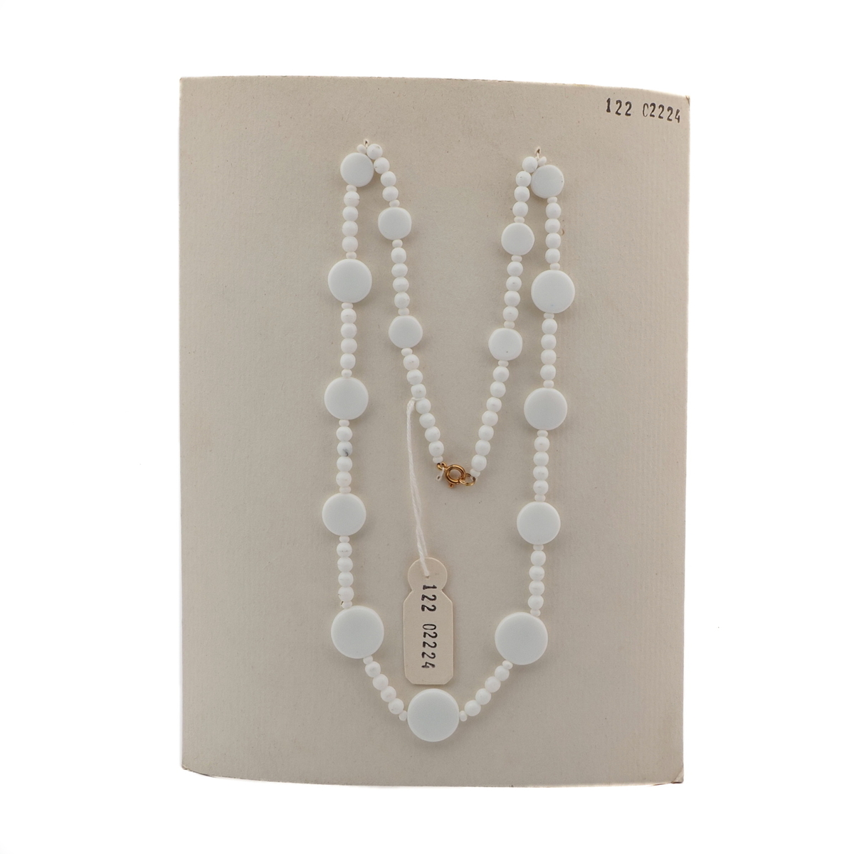 Vintage Czech necklace white round disc glass beads 23"