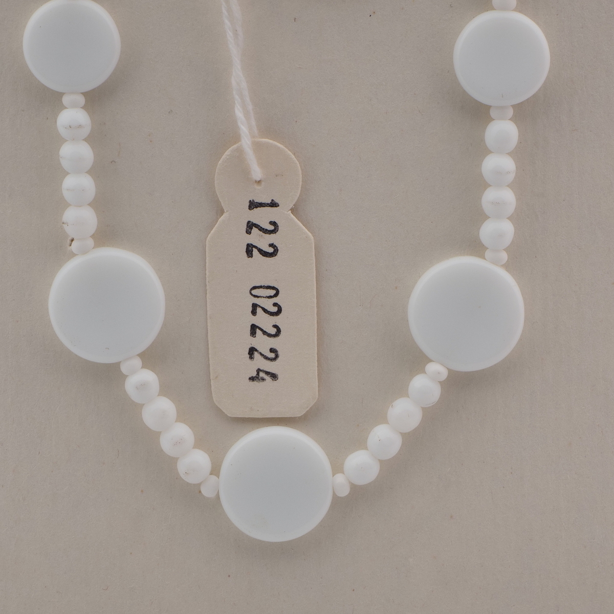 Vintage Czech necklace white round disc glass beads 23"