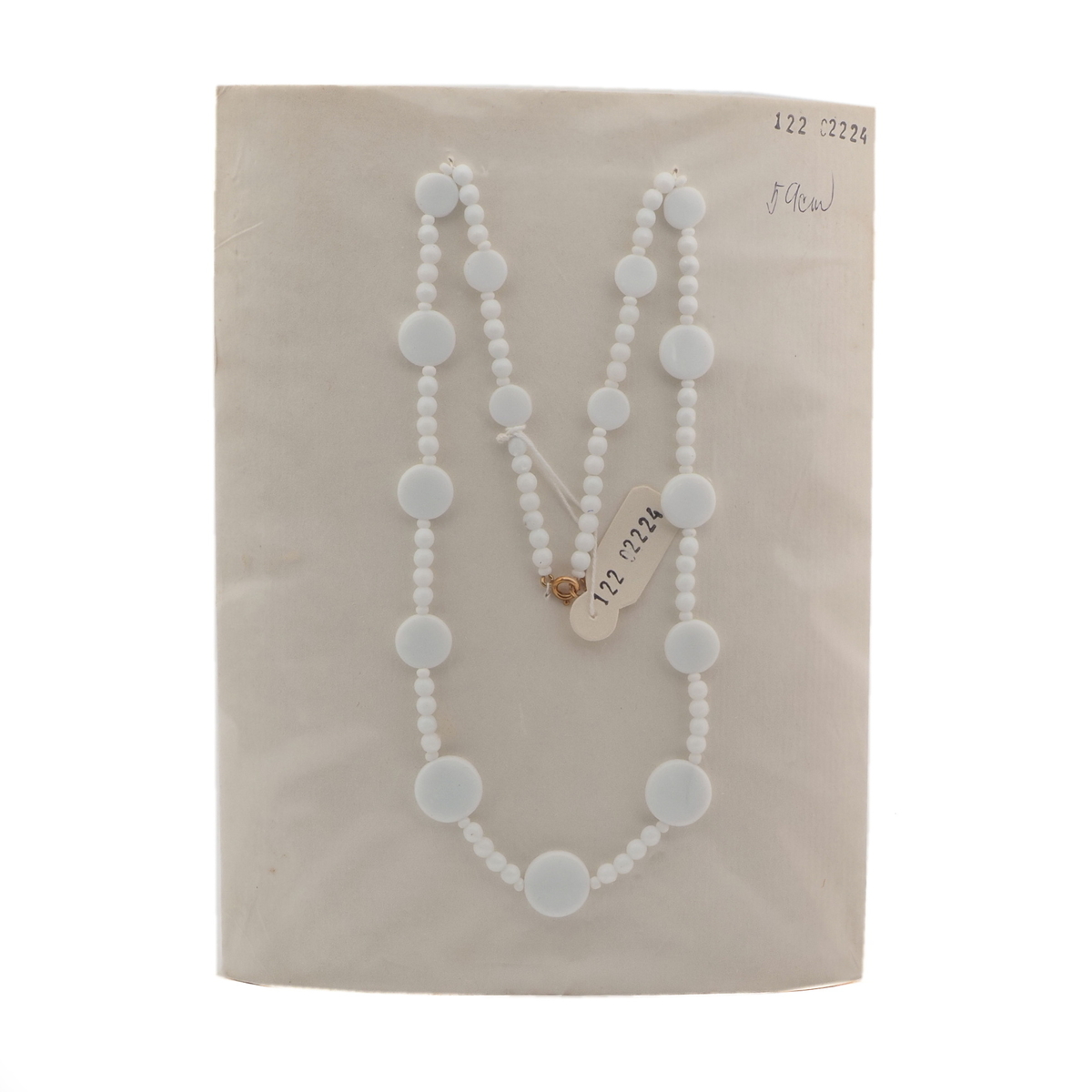 Vintage Czech necklace white round flat disc glass beads 23"