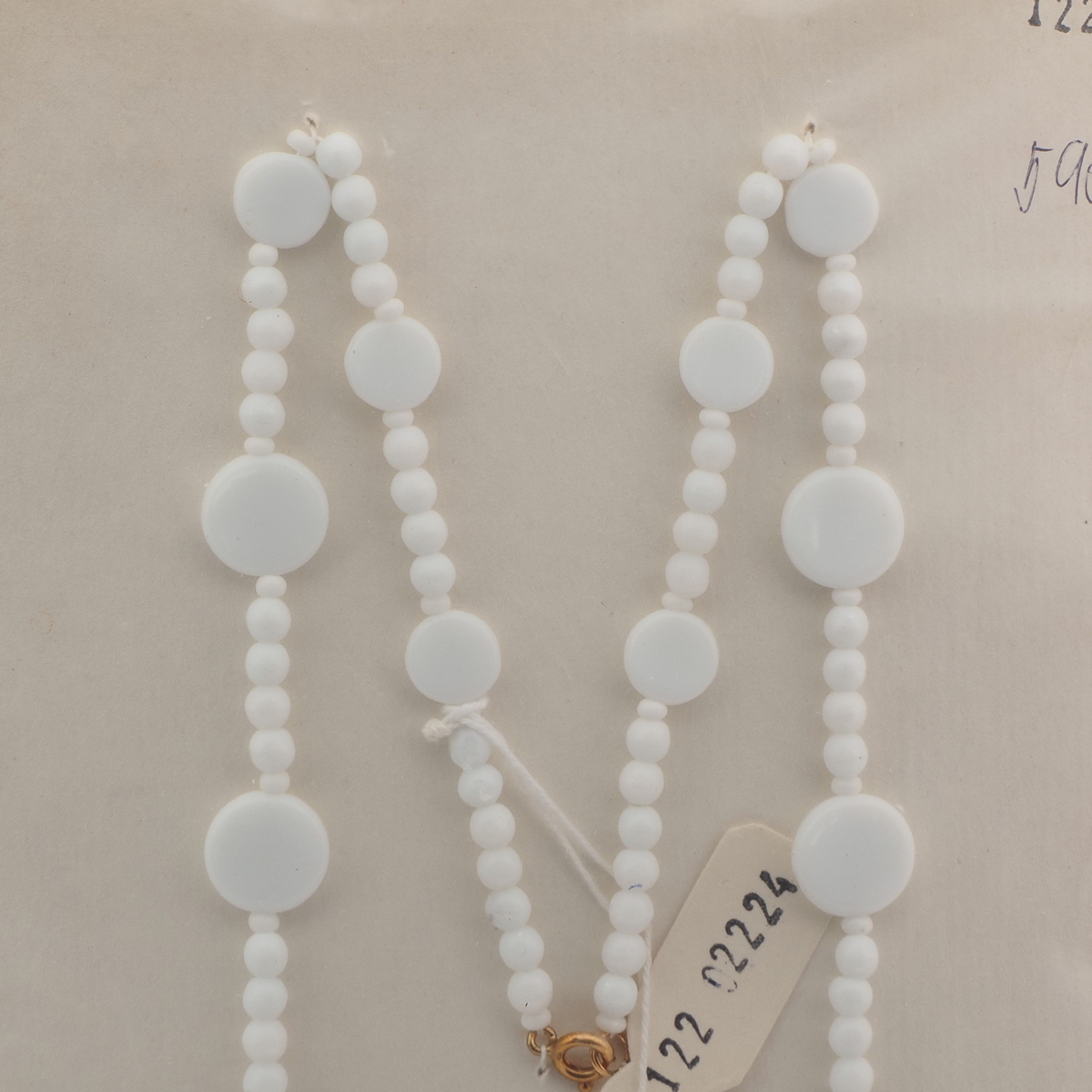Vintage Czech necklace white round flat disc glass beads 23"