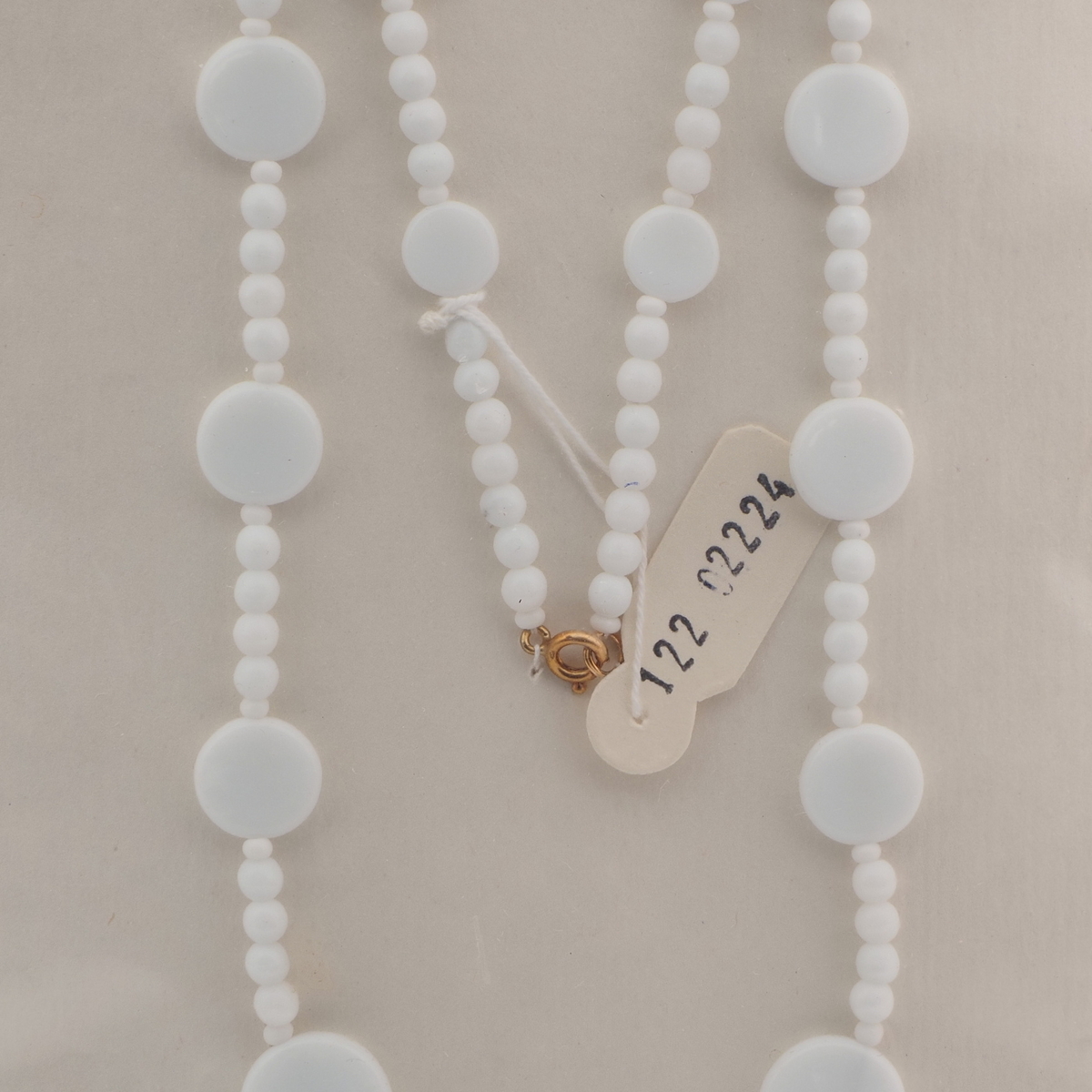 Vintage Czech necklace white round flat disc glass beads 23"