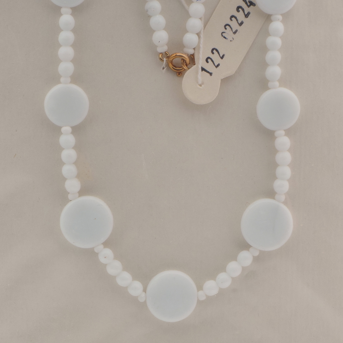 Vintage Czech necklace white round flat disc glass beads 23"