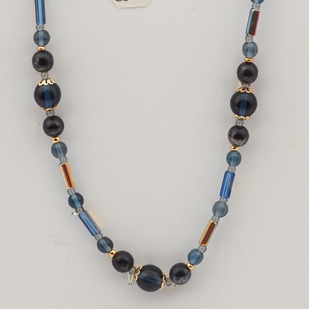 Vintage Czech necklace black blue vitrail glass beads
