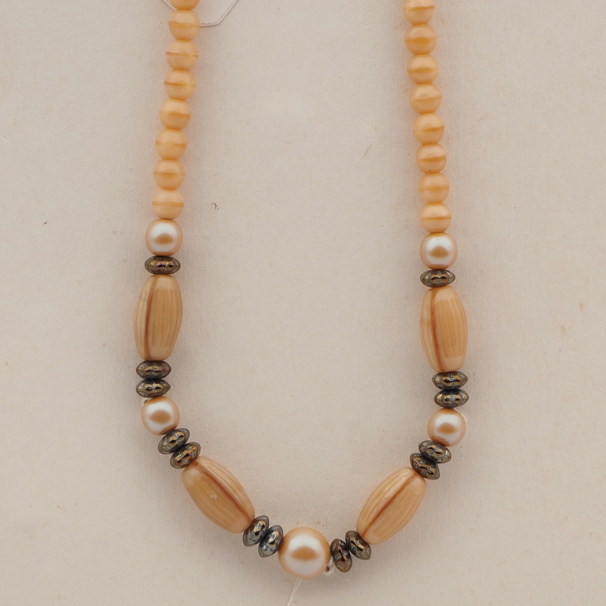 Vintage Czech necklace beige round oval pearl glass beads