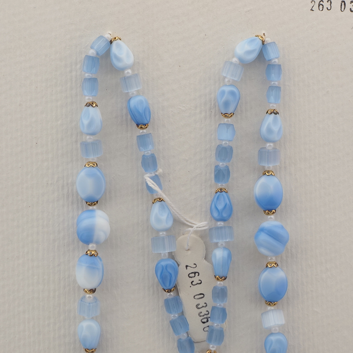 Iridescent Blue Glass Beads Necklace Set on Sale.