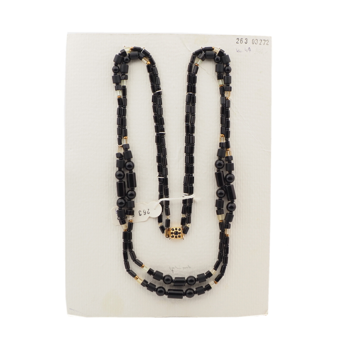 Vintage Czech 2 strand necklace black pentagon bugle round glass beads