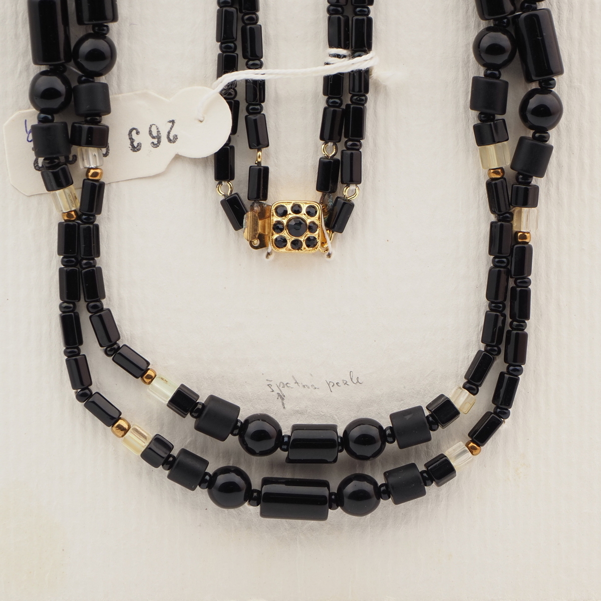 Vintage Czech 2 strand necklace black pentagon bugle round glass beads