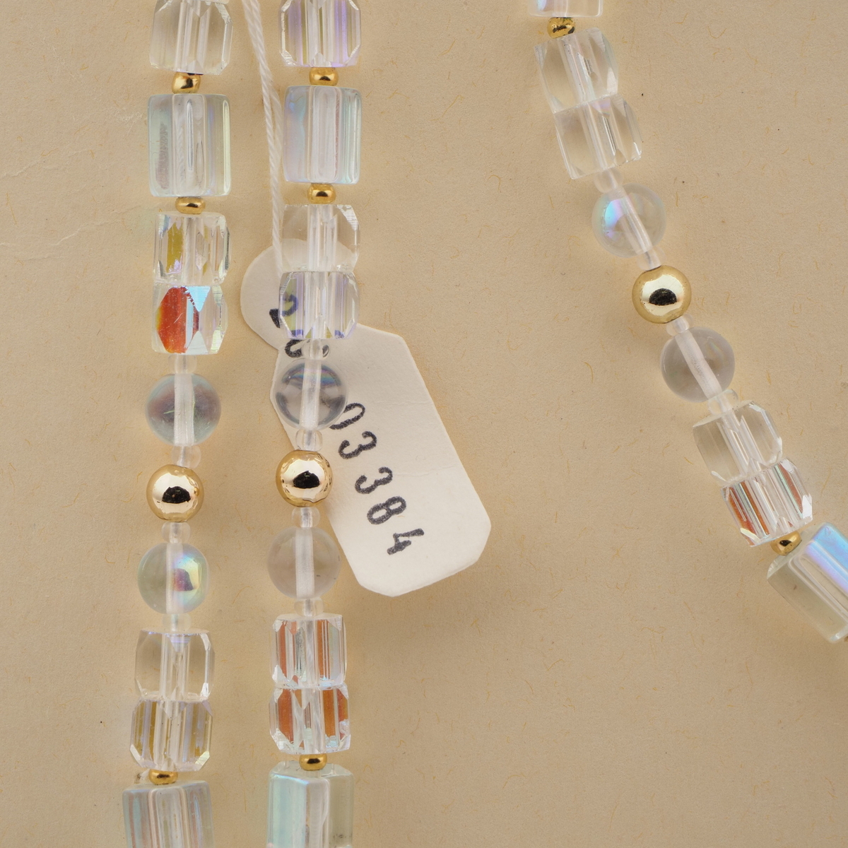 Vintage Czech necklace AB clear round pentagon bugle glass beads