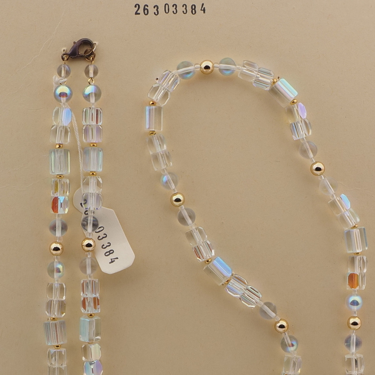 Vintage Czech necklace AB clear round pentagon bugle glass beads