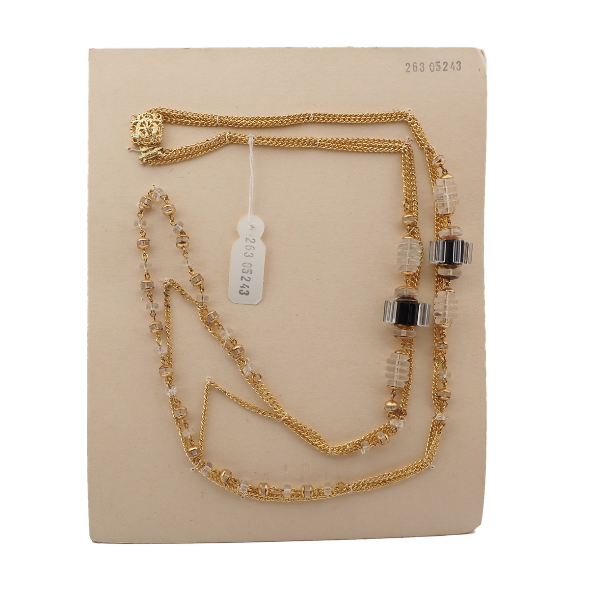 Vintage Czech gold chain necklace clear black rondelle cluster glass beads