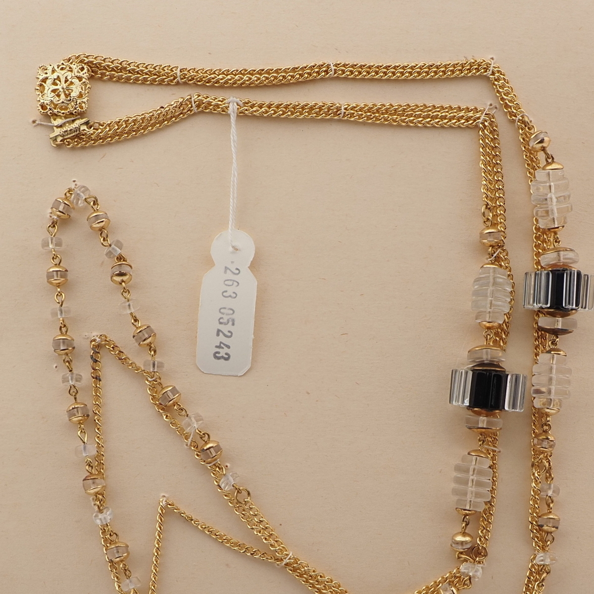 Vintage Czech gold chain necklace clear black rondelle cluster glass beads