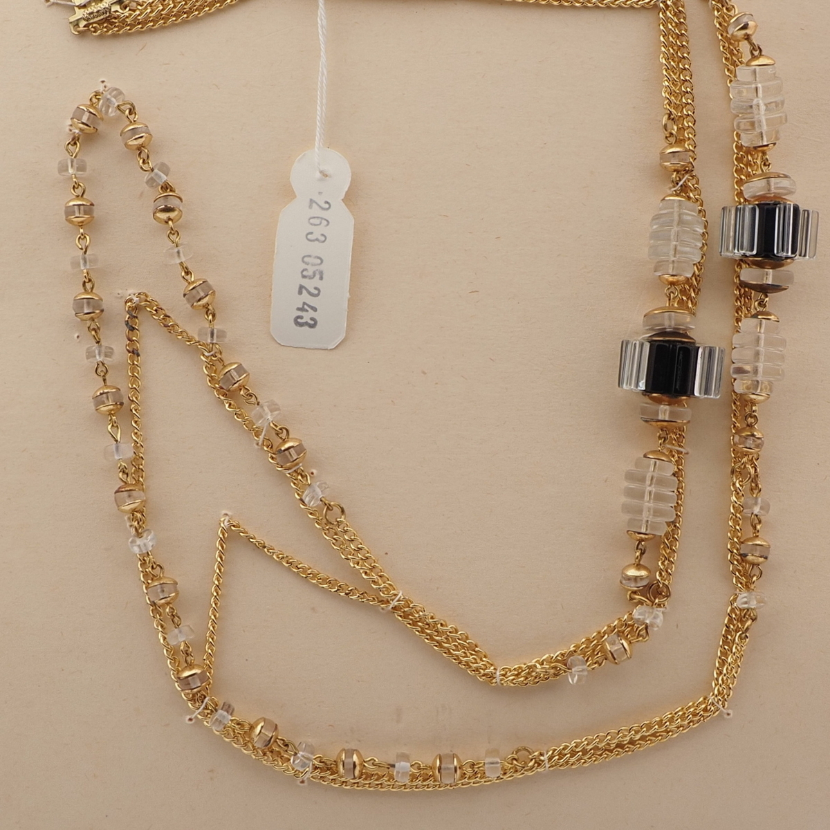 Vintage Czech gold chain necklace clear black rondelle cluster glass beads