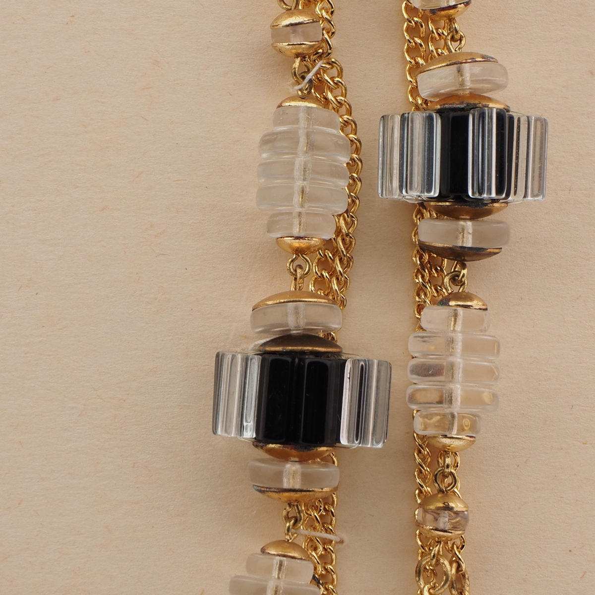 Vintage Czech gold chain necklace clear black rondelle cluster glass beads