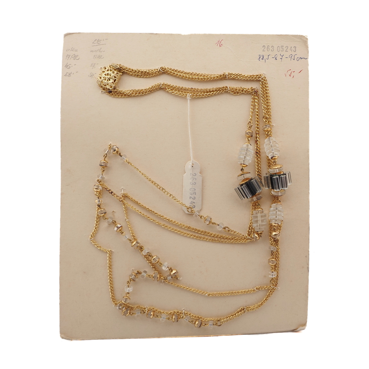 Vintage Czech gold chain necklace clear black rondelle cluster glass beads 