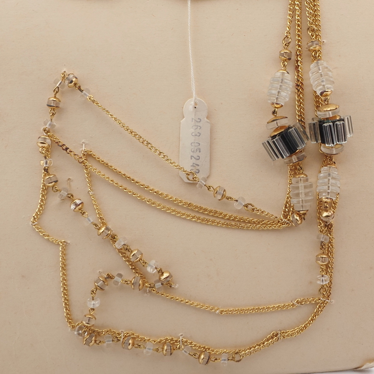 Vintage Czech gold chain necklace clear black rondelle cluster glass beads 