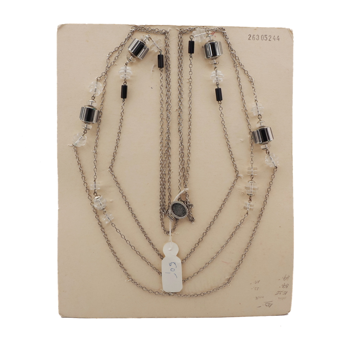 Vintage Czech silver chain necklace clear black rondelle cluster glass beads 