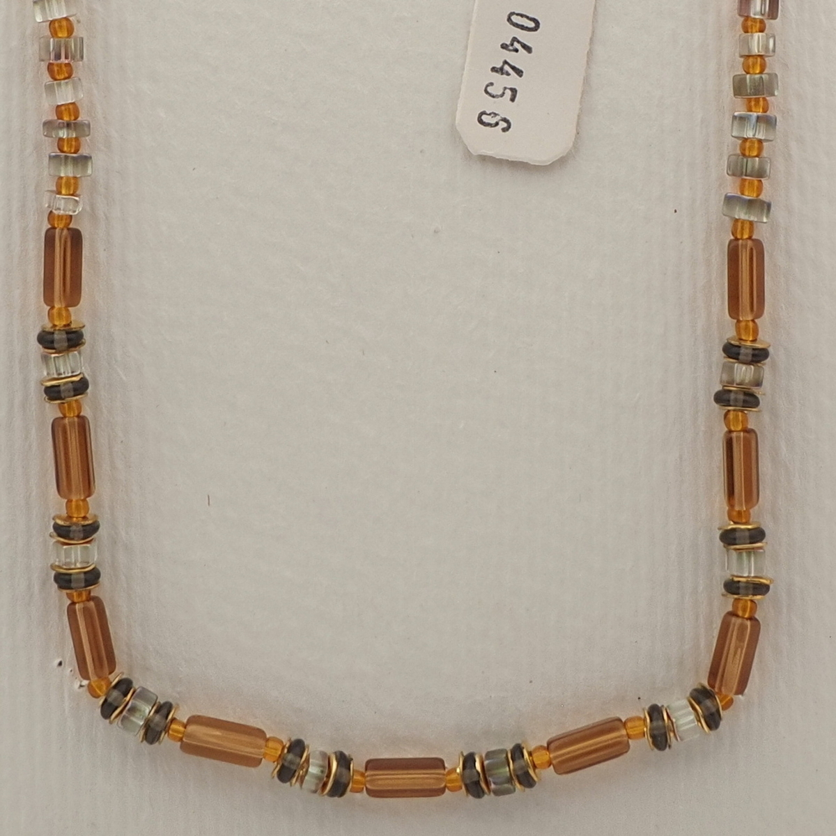 Vintage Czech necklace topaz pentagon bugle AB rondelle glass beads 