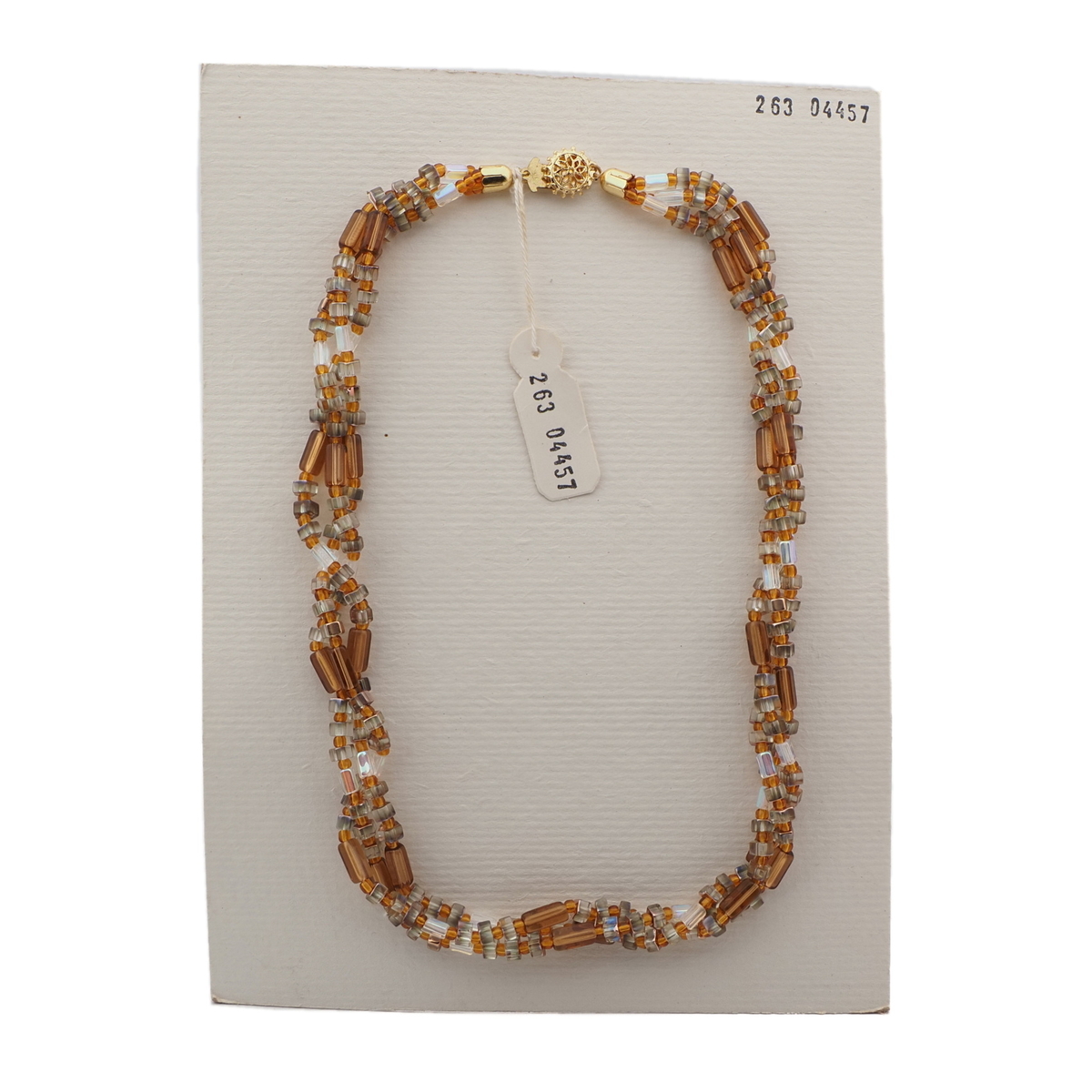 Vintage Czech 3 strand necklace topaz AB pentagon bugle glass beads 