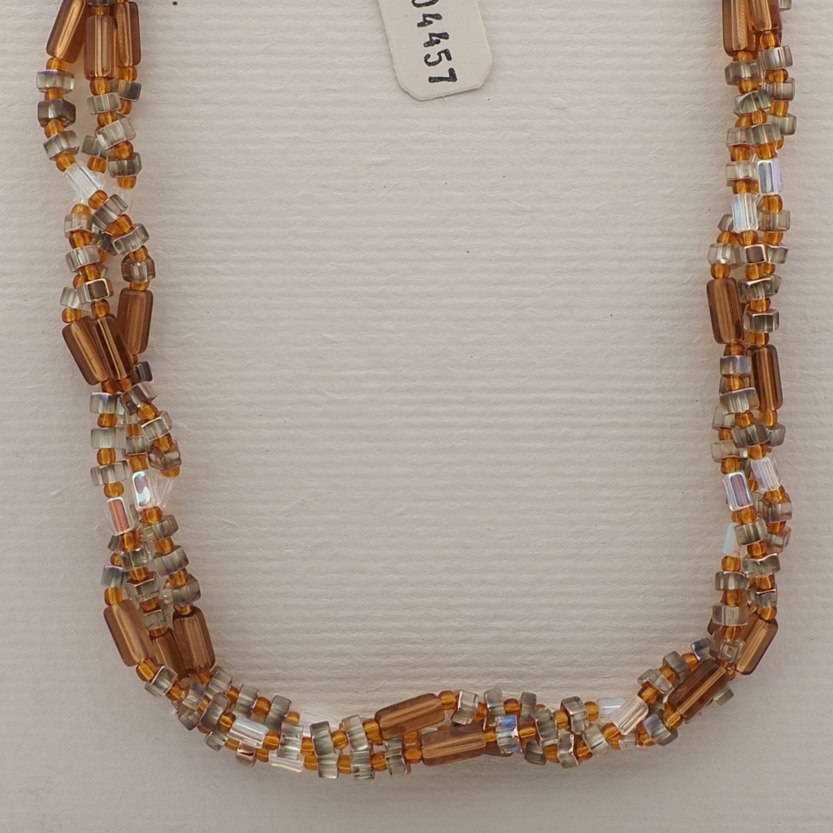 Vintage Czech 3 strand necklace topaz AB pentagon bugle glass beads 