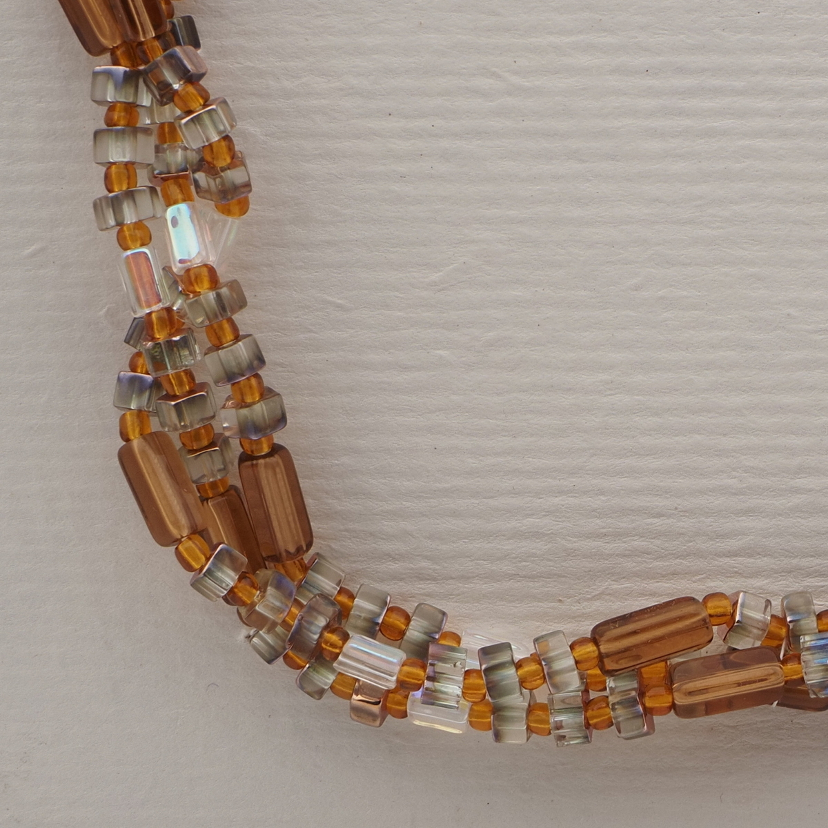 Vintage Czech 3 strand necklace topaz AB pentagon bugle glass beads 