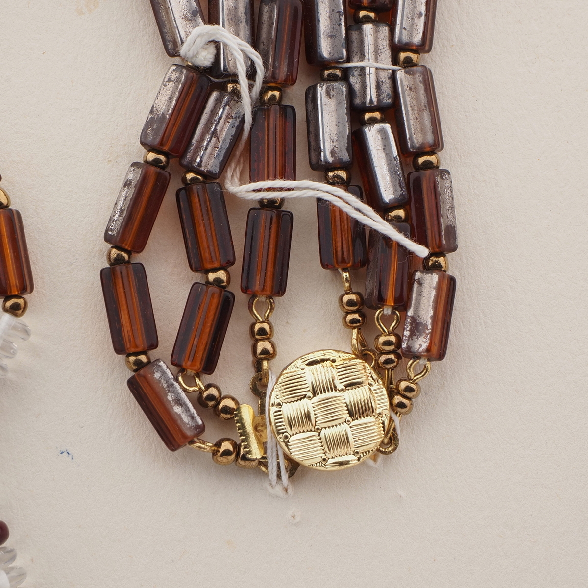 Vintage Czech 3 strand necklace topaz part silvered clear rondelle glass beads 