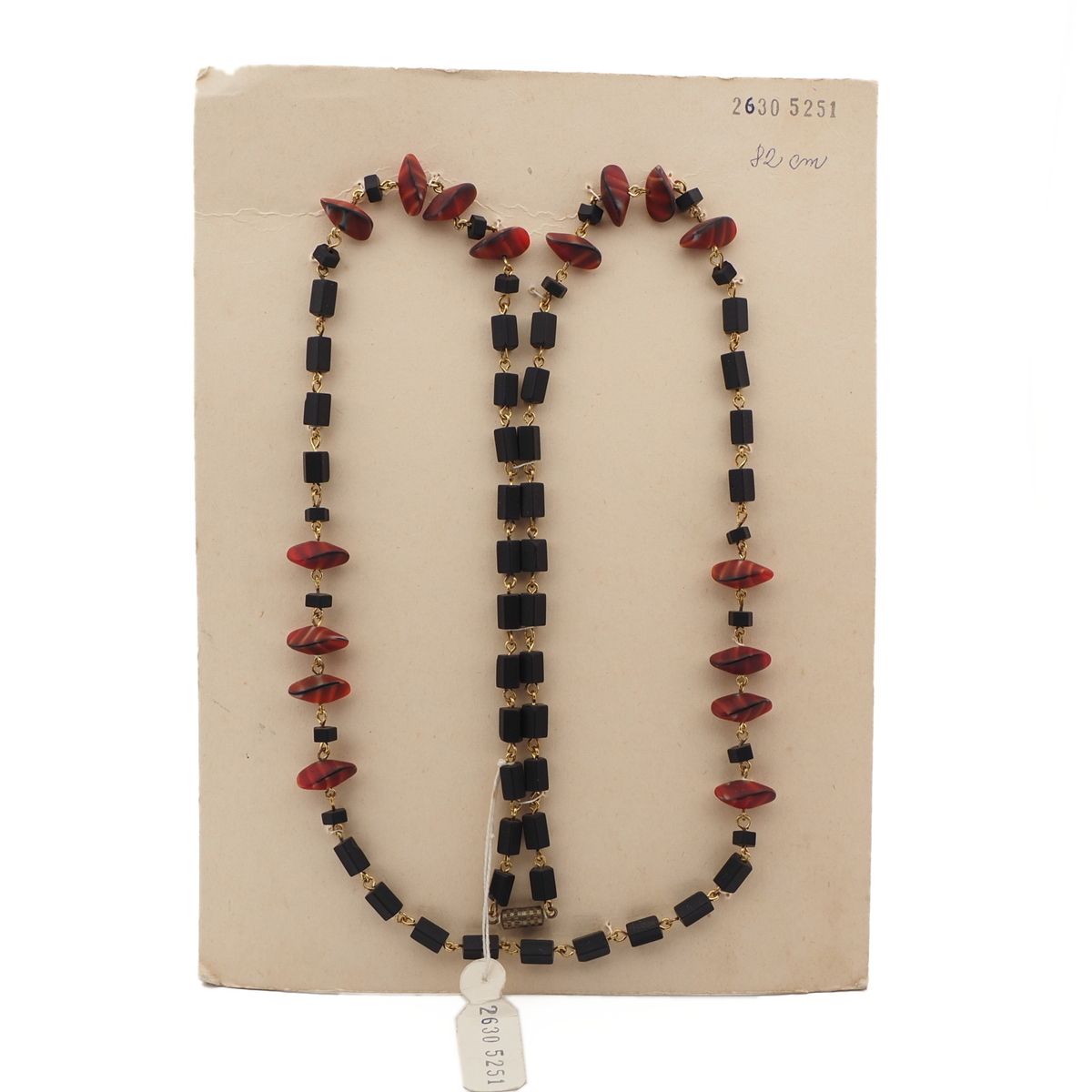 Vintage Czech link necklace matte black marble nugget glass beads 