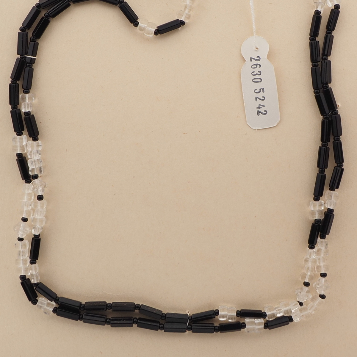 Long vintage Czech necklace black pentagon bugle clear rectangle glass beads 
