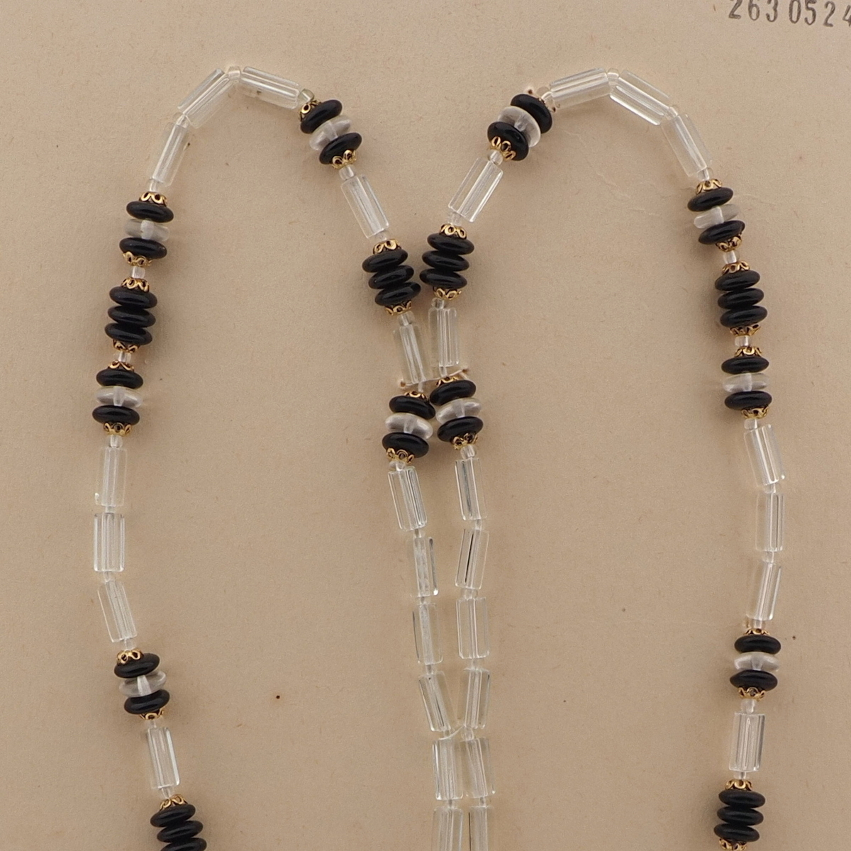 Vintage Czech necklace clear pentagon bugle clear black rondelle glass beads 
