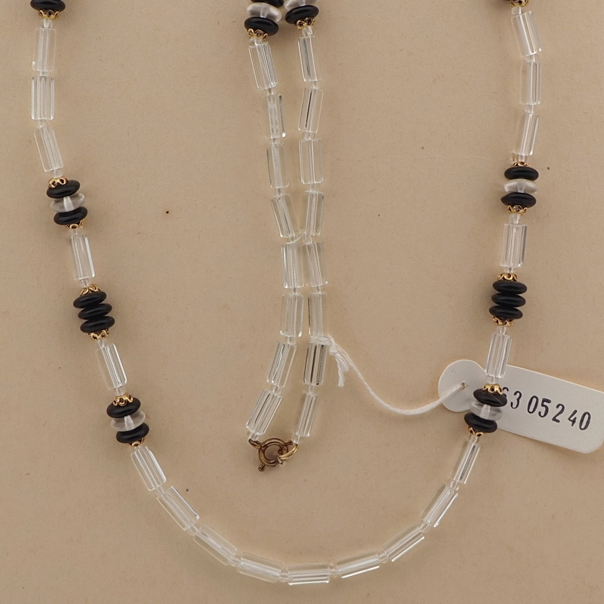 Vintage Czech necklace clear pentagon bugle clear black rondelle glass beads 