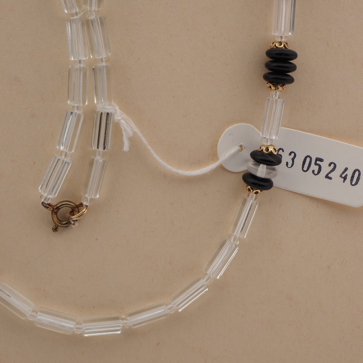 Vintage Czech necklace clear pentagon bugle clear black rondelle glass beads 