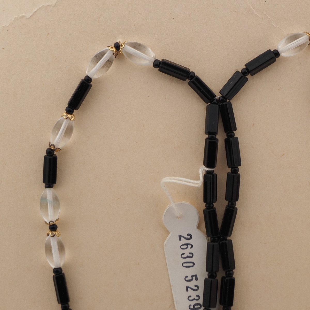 Vintage Czech necklace black pentagon bugle clear oval glass beads 