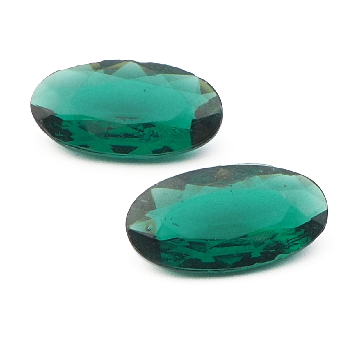 Lot (2) Vintage Czech green oval glass rhinestones 19x10mm
