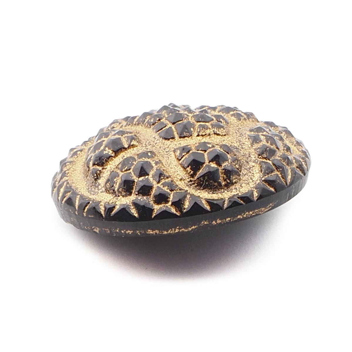 Czech vintage bronze lustre geometric snakeskin black glass button 23mm