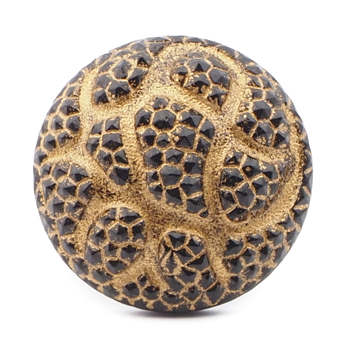 Czech vintage bronze lustre geometric snakeskin black glass button 23mm