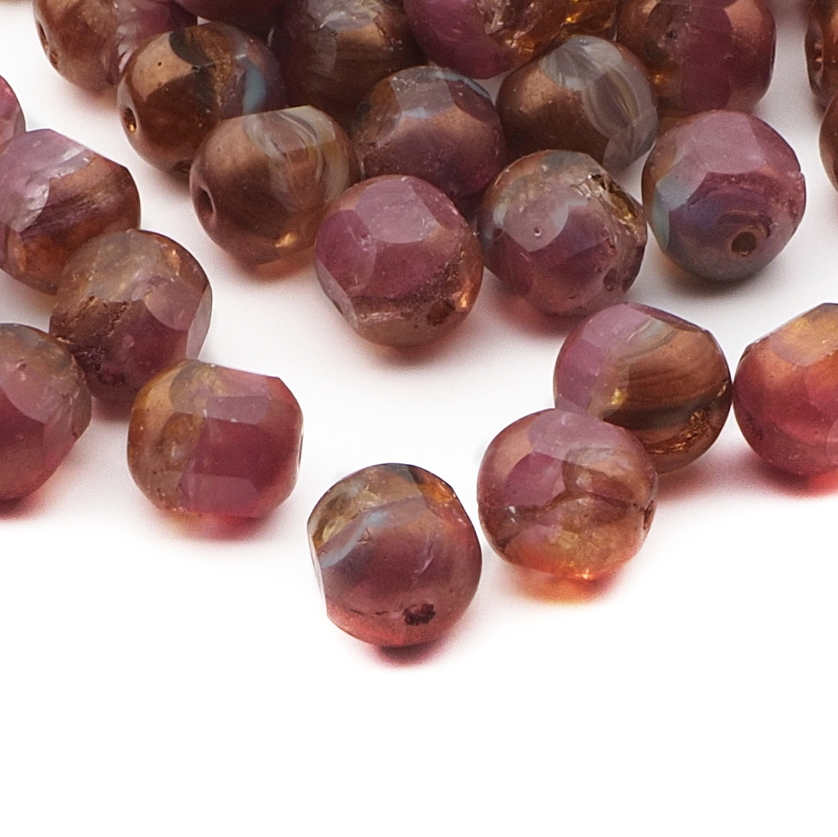 Lot (85) Czech bicolor window cut oval faceted crackle glass beads 10mm